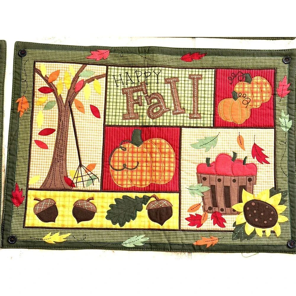 NEW Lot of 6 Happy Fall Harvest Quilted Placemats Pumpkins Acorns 12.5” x 18